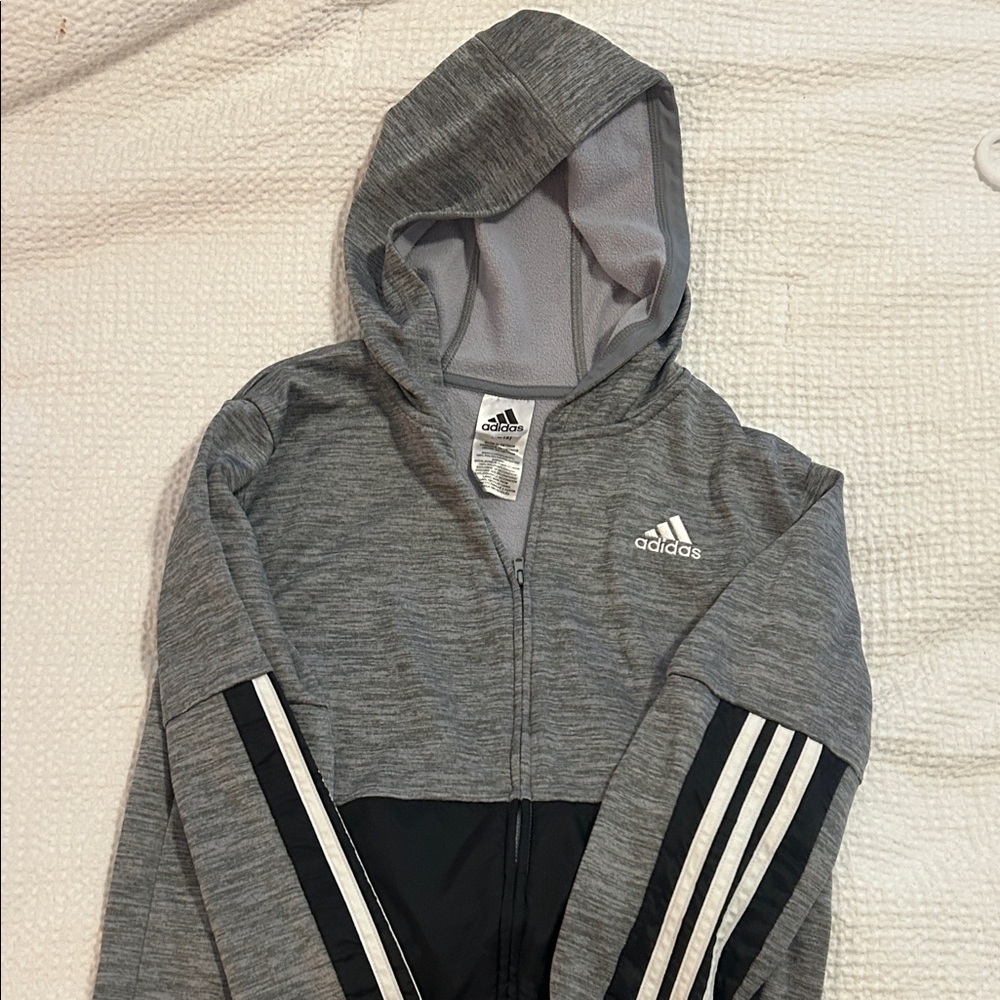 Adidas Kids Two-Tone Gray and Black Hoodie